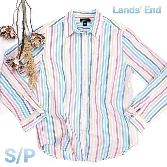 Lands' End Tops - New Lands' End White Striped Cotton Linen Top S